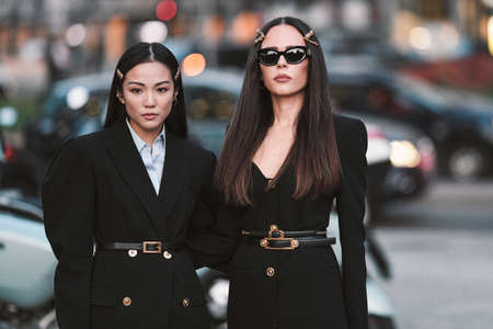 Milan, Italy - February 21, 2020: Street style appearance during Milan Fashion Week - streetstylefw20のeditorial素材