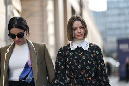 Milan, Italy - February 20, 2020: Street style appearance during Milan Fashion Week - streetstylefw20のeditorial素材