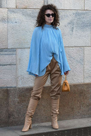 Milan, Italy - February 20, 2020: Street style appearance during Milan Fashion Week - streetstylefw20のeditorial素材