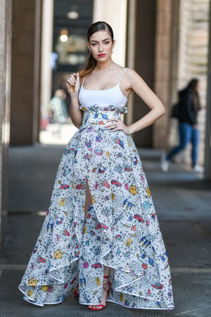 Milan, Italy - February 19, 2020: Street style appearance during Milan Fashion Week - streetstylefw20のeditorial素材