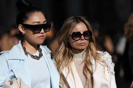 Milan, Italy - February 20, 2020: Street style appearance during Milan Fashion Week - streetstylefw20のeditorial素材