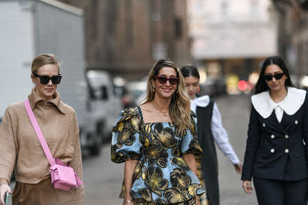 Milan, Italy - February 20, 2020: Street style appearance during Milan Fashion Week - streetstylefw20のeditorial素材