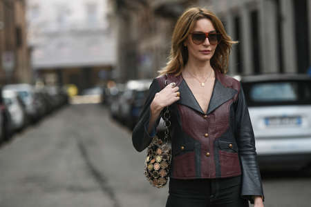 Milan, Italy - February 20, 2020: Street style appearance during Milan Fashion Week - streetstylefw20のeditorial素材