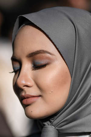 Milan, Italy - February 20, 2020: Neelofa before a fashion show during Milan Fashion Week - streetstylefw20のeditorial素材