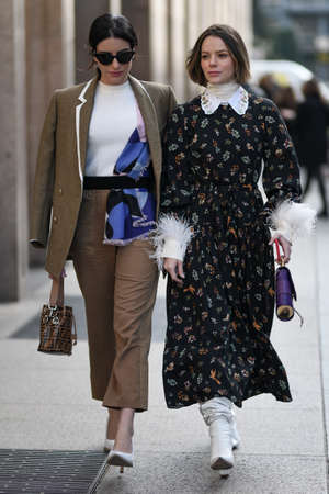 Milan, Italy - February 20, 2020: Street style appearance during Milan Fashion Week - streetstylefw20のeditorial素材