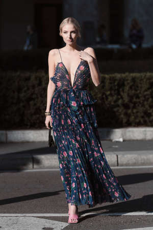 Milan, Italy - February 22, 2020: Street style appearance during Milan Fashion Week - streetstylefw20のeditorial素材