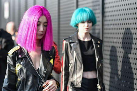 Milan, Italy - February 19, 2020: Street style appearance during Milan Fashion Week - streetstylefw20のeditorial素材
