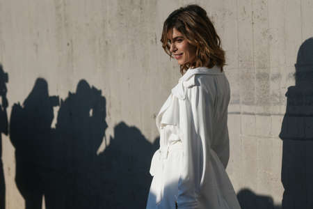 Milan, Italy - February 19, 2020: Elisabetta Canalis before a fashion show during Milan Fashion Week - streetstylefw20のeditorial素材