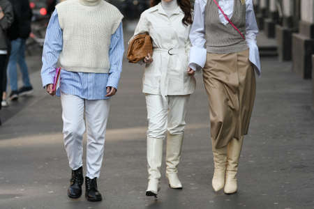Milan, Italy - February 22, 2020: Street style outfit - streetstylefw20のeditorial素材