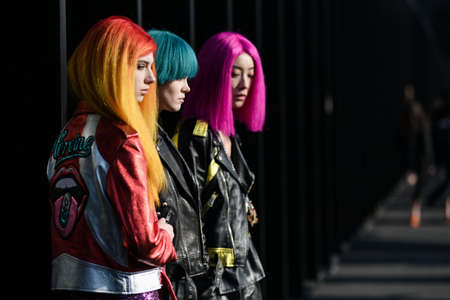 Milan, Italy - February 19, 2020: Street style appearance during Milan Fashion Week - streetstylefw20のeditorial素材