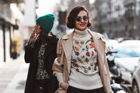 Milan, Italy - February 23, 2020: Street style appearance during Milan Fashion Week - streetstylefw20のeditorial素材