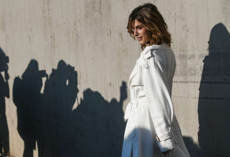 Milan, Italy - February 19, 2020: Elisabetta Canalis before a fashion show during Milan Fashion Week - streetstylefw20のeditorial素材