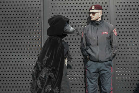 Milan, Italy - February 19, 2020: Street style appearance during Milan Fashion Week - streetstylefw20のeditorial素材