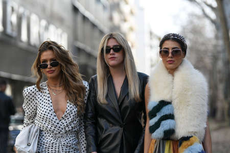 Milan, Italy - February 23, 2020: Street style appearance during Milan Fashion Week - streetstylefw20のeditorial素材