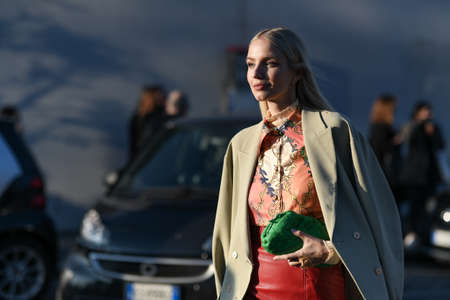 Milan, Italy - February 19, 2020: Leonie Hanne 
before a fashion show during Milan Fashion Week - streetstylefw20のeditorial素材