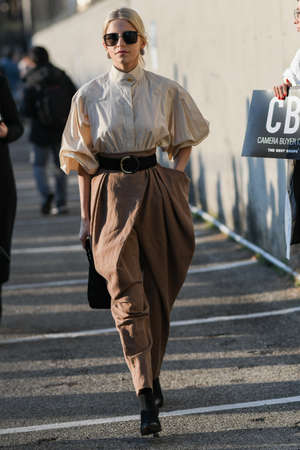 Milan, Italy - February 19, 2020: Caroline Daur before a fashion show during Milan Fashion Week - streetstylefw20のeditorial素材