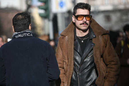Milan, Italy - February 20, 2020: Alex Badia before a fashion show during Milan Fashion Week - streetstylefw20のeditorial素材