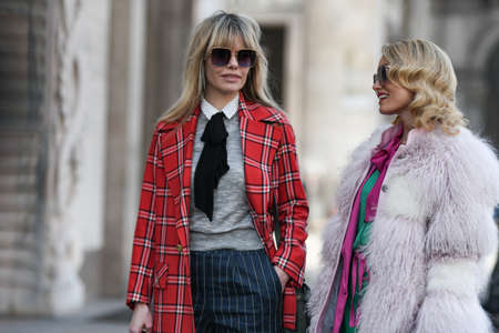 Milan, Italy - February 19, 2020: Street style appearance during Milan Fashion Week - streetstylefw20のeditorial素材