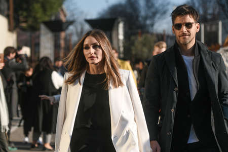 Milan, Italy - February 19, 2020: Olivia Palermo before a fashion show during Milan Fashion Week - streetstylefw20のeditorial素材