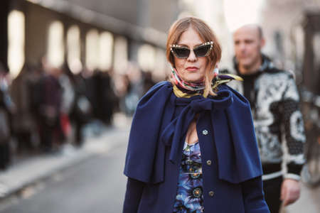 Milan, Italy - February 23, 2020: Street style appearance during Milan Fashion Week - streetstylefw20のeditorial素材