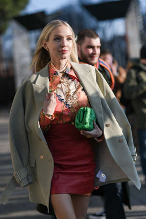 Milan, Italy - February 19, 2020: Leonie Hanne before a fashion show during Milan Fashion Week - streetstylefw20のeditorial素材