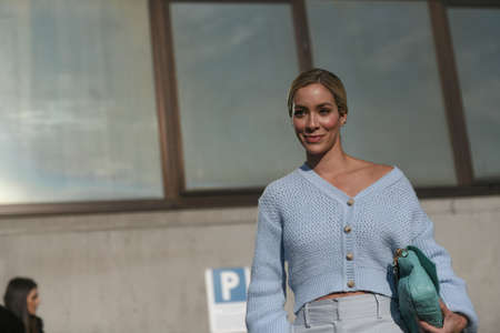 Milan, Italy - February 19, 2020: Street style appearance during Milan Fashion Week - streetstylefw20のeditorial素材