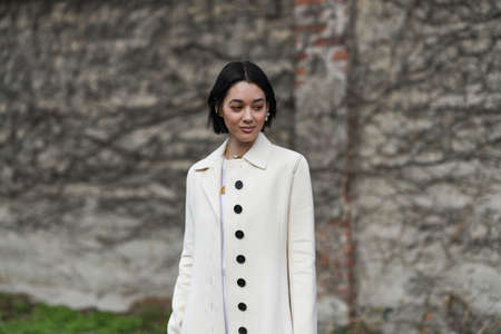 Milan, Italy - February 23, 2020: Street style appearance during Milan Fashion Week - streetstylefw20のeditorial素材