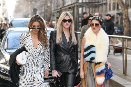 Milan, Italy - February 23, 2020: Street style appearance during Milan Fashion Week - streetstylefw20のeditorial素材