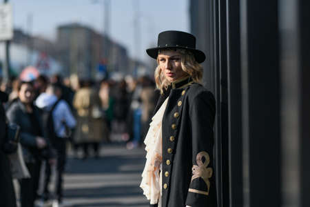 Milan, Italy - February 19, 2020: Street style appearance during Milan Fashion Week -...
