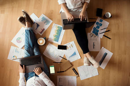 creative home work space - work from home concept - two personsの写真素材