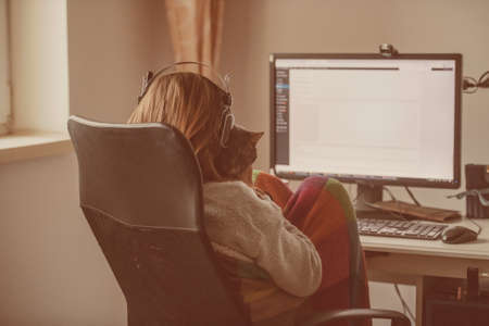 girl working from her homeの写真素材