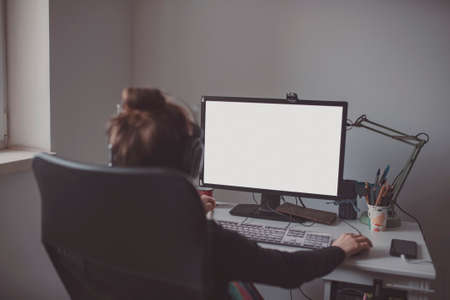 girl working from her homeの写真素材