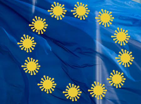 european union flag with coronavirus iconの写真素材