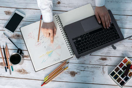 friendly workspace - girl working from homeの写真素材