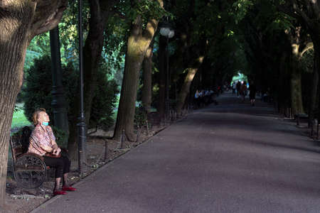 Bucharest, Romania - 16 May 2020: People in Cismigiu Park on the second day of relaxation of the measures taken by the authorities against the COVID-19 pandemic, in Bucharest.のeditorial素材