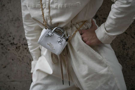 Paris, France â March 2, 2020: White leather Club Marcella mini chain bag - streetstylefw20のeditorial素材