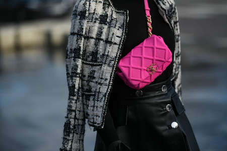 Paris, France â March 3, 2020: Pink Chanel crossbody bag - streetstylefw20のeditorial素材