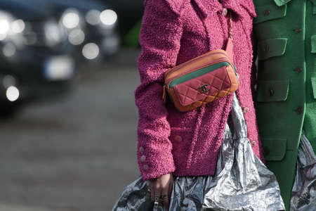 Paris, France â March 3, 2020: Colorful Chanel leather crossbody bag - streetstylefw20のeditorial素材
