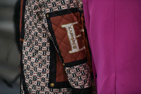 Paris, France - February 29, 2020: Burberry puffer jacket detail - streetstylefw20のeditorial素材