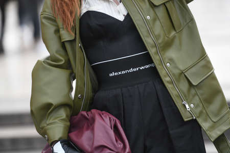 Paris, France - February 29, 2020: Alexander Wang outfit detail - streetstylefw20のeditorial素材