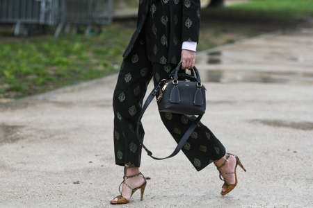 Paris, France - February 27, 2020: Black leather Chloe handbag - streetstylefw20のeditorial素材