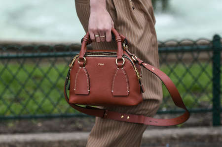 Paris, France - February 27, 2020: Brown leather Chloe handbag - streetstylefw20のeditorial素材