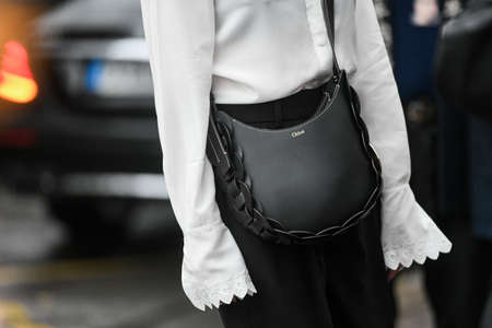 Paris, France - February 27, 2020: Black leather Chloe crossbody bag - streetstylefw20のeditorial素材