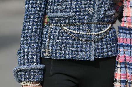 Paris, France â March 3, 2020: Chain and pearls Chanel belt - streetstylefw20のeditorial素材