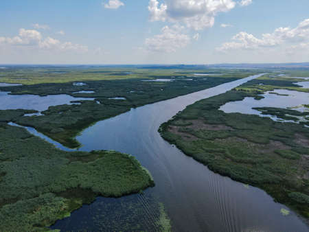 Danube Delta in Somova village, Dobrogea region,  Romania. Aerial view.の写真素材