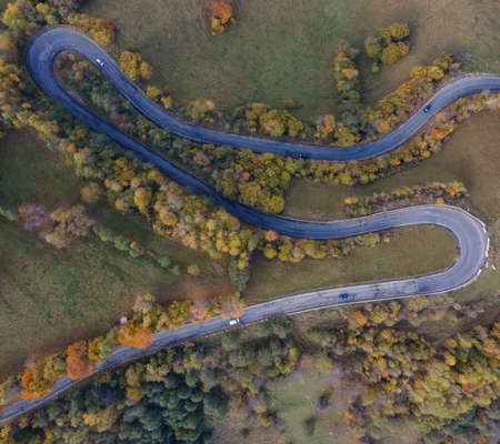 Autumn landscape from above in Pestera county, Romaniaの写真素材