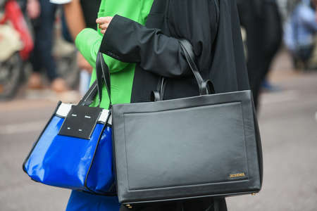 Milan, Italy - September 25, 2021:  Street style, fashionable outfit, detail on the streets of Milan, Italy.のeditorial素材