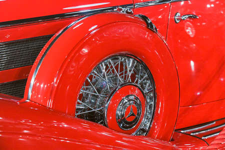 Bucharest, Romania - January 11, 2019: Detail of a Mercedes-Benz 540 K Cabriolet A , from 1937 in Tiriac Collection Museum.のeditorial素材