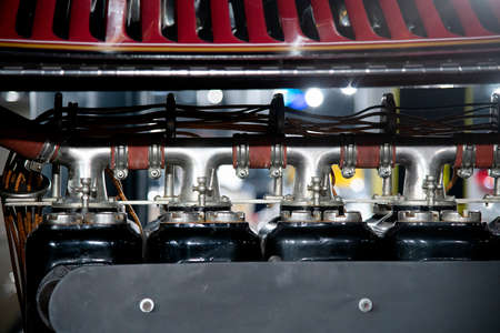 Bucharest, Romania - January 11, 2019: Detail of a Cretors Model D Popcorn Wagon, from 1926 in Tiriac Collection Museum.のeditorial素材