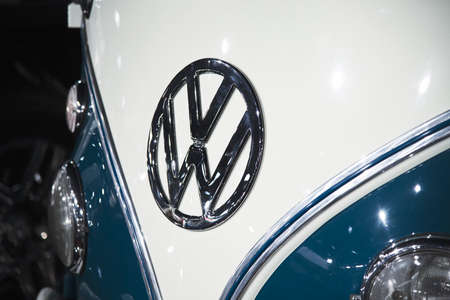 Bucharest, Romania - January 11, 2019: Close up with Volkswagen 21 Window logo, presented at Tiriac...